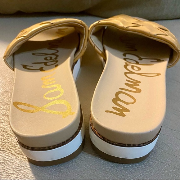 (SOLD) Sam Elderman Womens cute slide size 9 tan and white - Picture 5 of 7